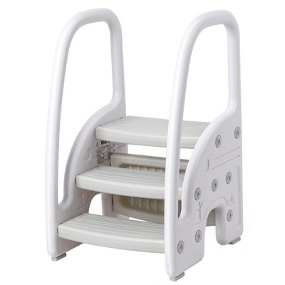 Toddler 3 Step Stool, Plastic Children Learning Helper Stool with Side Handles for Bathroom Sink, Kids Standing Tower