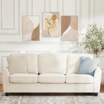83" Oversized Chenille 3-Seater Sofa – Mid-Century Modern Cloud Couch with Deep Seats, Washable Covers & Armrests for Living Room, Beige