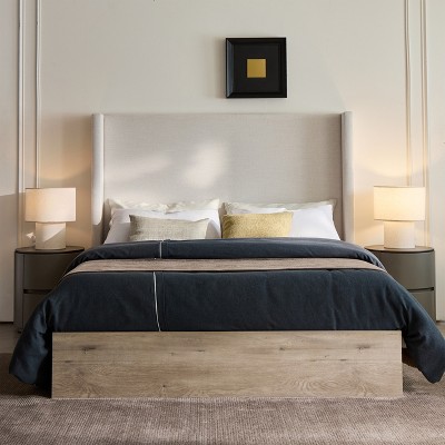 ORRD 54" Queen Headboard with Wood Base, Rustic Modern Farmhouse Bed, Textured Ivory Chenille