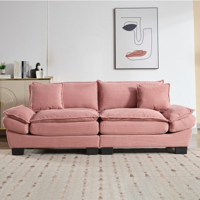 QingMoon 84''Corduroy Loveseat Sofa Sofa Comfy Upholstered Deep Seat Sofa ,with Two Pillows for Small Space, Apartment, Dorm, Office