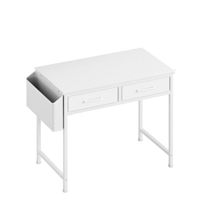 Itopfox 40 Inch White Office Computer & Makeup Desk with Fabric Drawers for Bedroom, Home Office, Study, Small Vanity Table with Side Bag