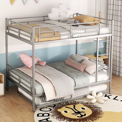 TiramisuBest Full Over Full Metal Bunk Bed with Trundle, Black, Sturdy Frame, Convertible to 2 Beds, Space-Saving