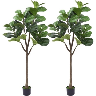 Artificial Fiddle Leaf Fig Tree 5FT, Tall Fake Plants for Indoor Outdoor Decor, Fake Fig Leaf Tree with Pot for Home Office Living Room Decor