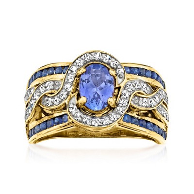 Ross-Simons 0.80 Carat Tanzanite and .60 ct. t.w. Sapphire Ring With .30 ct. t.w. White Zircon in 18kt Gold Over Sterling