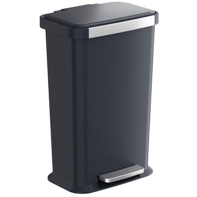 iTouchless SoftStep 13.2 Gallon / 50 L Step Pedal Kitchen Trash Can with Odor Filter, Durable Dent-Proof Black Plastic with Stainless Steel Trim