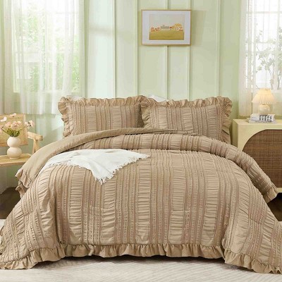 BAGOKIE 3 Pieces Seersucker Ruffle Bed in a Bag Comforter Set