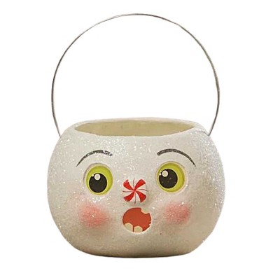 Bethany Lowe 3.0 Inch Surprised Snowman Bucket Petit Christmas , Peppermint Paper Eyes Mouth (1PC)