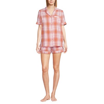 Lands' End Women Linen 2 Piece Pajama Set - Short Sleeve Top and Shorts