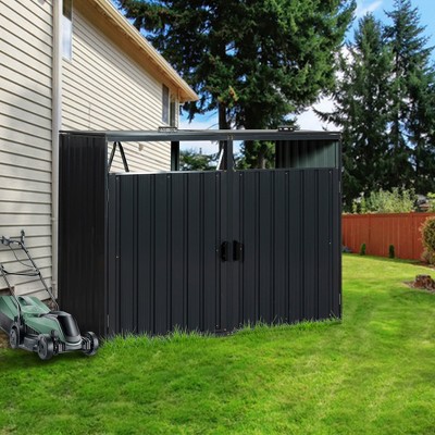 Gulches Garbage Bin Shed Stores 2 Trash Cans Metal Outdoor Bin Shed for Garbage Storage,Stainless Galvanized Steel, Bin Shed for Garden Yard Lawn