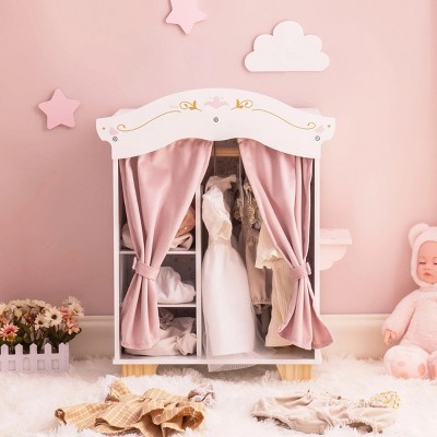 ROBOTIME Doll Furniture Closet, Doll House Accessories And Furniture, Wooden Dollhouse Furniture Set, Fits 18 Inch Doll , Pink, 9.4"*15"*19.7"