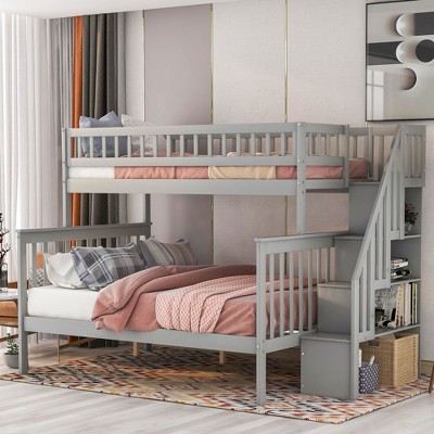 NicBex Twin over Full Size Bunk Bed Pinewood Frame Bed Frame with Guardrails and Storage Stairs, No Box Spring Required, Space Saving