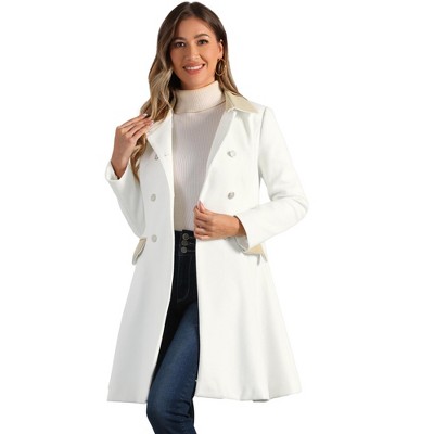 Allegra K Women's Winter Double Breasted Vintage Velvet Contrast Collar Overcoat
