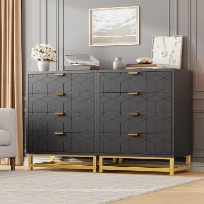 4 Drawer Dresser for Bedroom, Modern Chest with Gold Metal Legs & Handles, Wooden Storage Cabinet for Living Room, Hallway