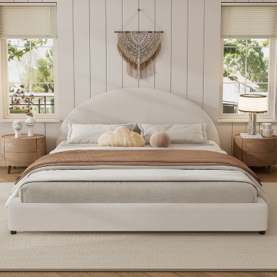 Christopher Knight Home Saria Modern Boucle Upholstered Bed with Half-Round Curved Headboard