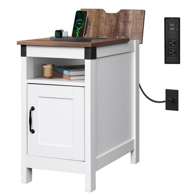 GALAXHERO Farmhouse End Table for Living Room Nightstand with Charging Station
