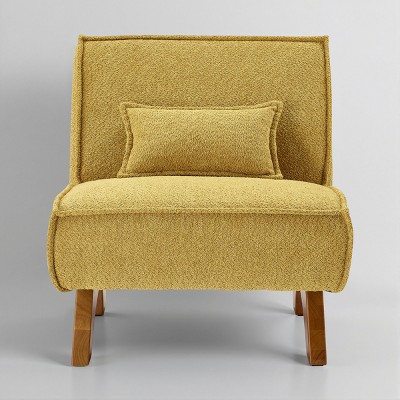 Art Leon Fabric Upholstered Accent Slipper Chair with Removable Pillow and Wood Legs