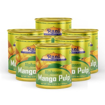 Mango Pulp Puree (Makes Mango Lassi Shakes) Alphonso Sweetened - 30oz (1.875lbs) 850g Pack of 6 - Rani Brand Authentic Indian Products