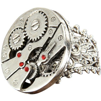 Elope Steampunk Watch Gears Silver Costume Ring Adult