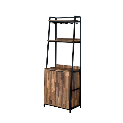 73.63" Moniave Bookcase with Wine Glass Rack Oak/Black - HOMES: Inside + Out