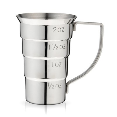 Viski Stepped Jigger With Handle, 4 Measurement Markings, Measuring Cup for Cocktail Recipes, 0.5 oz, 1 oz, 1.5 oz, & 2 oz, Stainless Steel, Silver