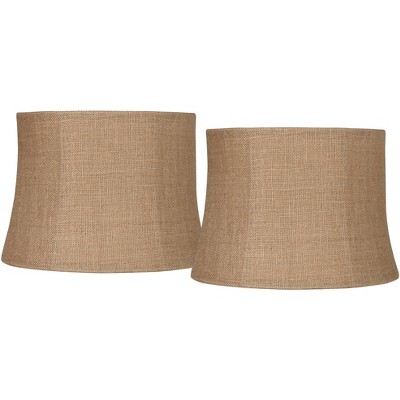 Springcrest Set of 2 Softback Drum Lamp Shades Natural Burlap Medium 12" Top x 14" Bottom x 10" High Spider Harp Finial Fitting