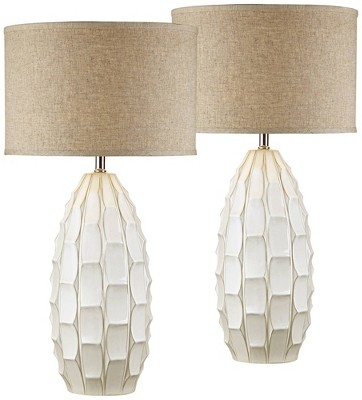 Possini Euro Design Cosgrove 32 3/4" Tall Oval Large Mid Century Modern End Table Lamps Set of 2 White Ceramic Living Room Bedroom (Colors May Vary)