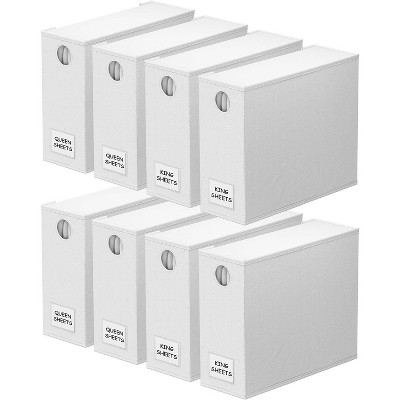 8-Pack Bed Sheet Organizers and Storage, Foldable Sheet Organizers for a Linen Closet, White