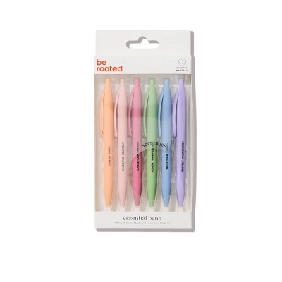 Be Rooted 6pk Ballpoint Pen Black Ink Soft Touch Affirmation Sayings: Art Stationery, 1.0mm Point, Office Supplies