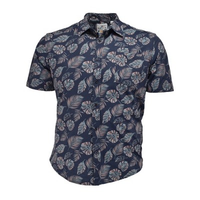 Split Coast Men's Navy Blue Hawaiian Print Shirt