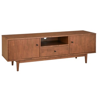 Lawrence Mid-Century Modern TV Stand for TVs up to 80" Walnut - Lifestorey: Rubberwood & MDF, Cable Management