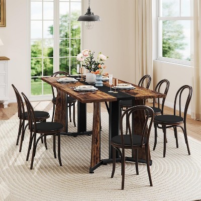 Zevemomo 70.9" Large Dining Table for 8, Wood Dining,with Spacious Tabletop & V-Shaped Steel Base, 8 Adjustable Legs for Kitchen, Office-Rustic Brown