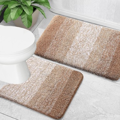Home Mart Goods Large 2 Piece Brown Ombre Microfiber Soft Thick Plush Bath Mat Set