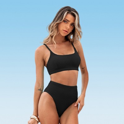 Women's Textured Bralette & High Waist Bikini Set Swimsuit - Cupshe