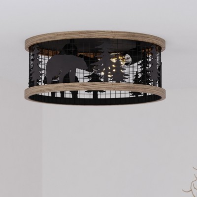 VAXCEL Kodiak 12-in W Rustic Round Cage Flush Mount Ceiling Light Fixture
