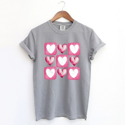 Simply Sage Market Women's Pink Heart Grid Short Sleeve Garment Dyed Tee