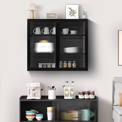 Bella Depot 27.56"W Modern Two-door Wall Cabinet with Glass Doors Featuring Three-tier Storage for Entryway Living Room Dining Room
