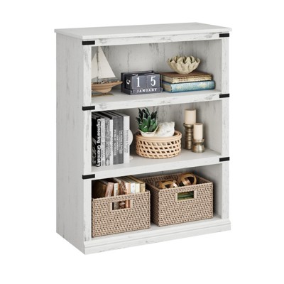 3 Tier Bookcase, Farmhouse Book Shelf with Storage, Low Book Case Wooden 3 Shelf Bookcase