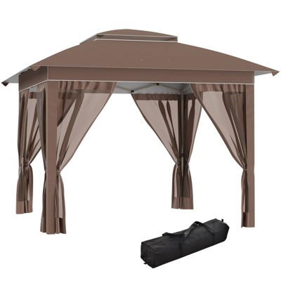 DSVIMOY 12'*12' Pop Up Canopy Tent with Netting and Carry Bag, Instant Tents for Parties, Height Adjustable, Khaki, 141"*141"*116.4"