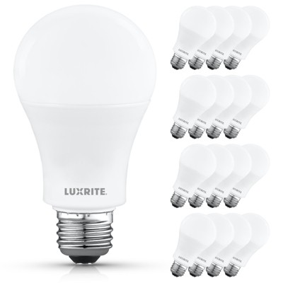 Luxrite A19 LED Light Bulb 100 Watt Equivalent, 5000K Bright White, 1500LM Non-Dimmable 12.5W Enclosed Fixture Rated E26 Medium Base 16 Pack