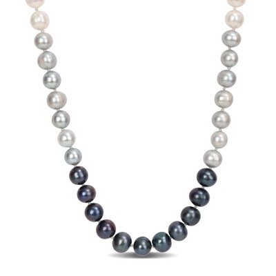 EVERLY JEWELRY | Sterling Silver 7.5-8mm Multi-Colored Cultured Freshwater Pearl Strand Necklace, 18"