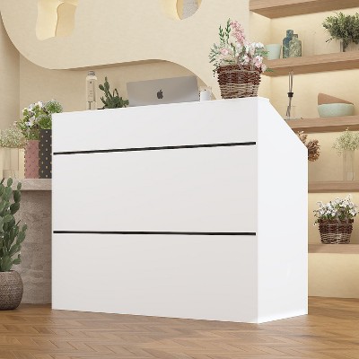 Famapy 47.2" Minimalist White Reception Desk - Professional Front Office Counter