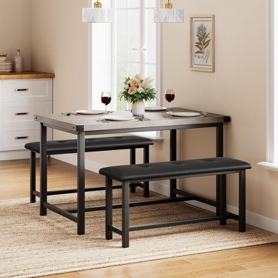 Jojoka 3-Piece Dining Table Set for 4,Kitchen Table with 2 Upholstered Benches for Small Space
