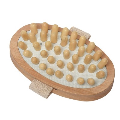 Evideco French Home Goods Wooden Massage Brush, Dual-Function Body Scrubber with Rubber Nodules, Exfoliation and Relaxation