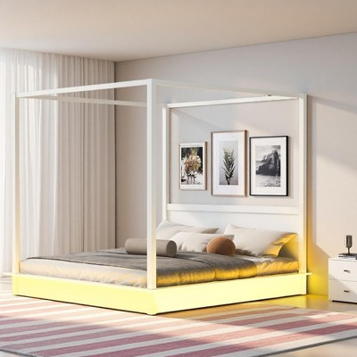 Merax Modern LED Canopy Platform Bed Frame with Slats and Headboard