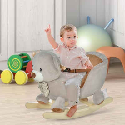 Whisen Kids’ Plush Rocking Bear Chair with Safety Belt and Soft Fabric, Rocker Chair Toy for 18-36 months - Gray