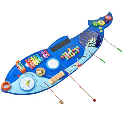 VEVOR Orca Activity Wall Busy Board Panels, 12 Activities, Montessori Sensory Wall Toy for Kids 3-12 Years, Blue
