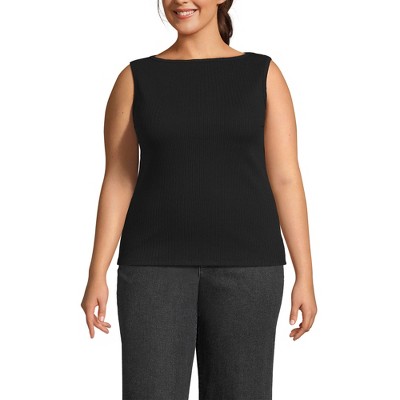 Lands' End Women's Sleeveless Pointelle Rib Boat Neck Tank