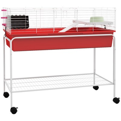 PawHut Two-Story Small Animal Cage Removable from Stand, Guinea Pig, Hedgehog, Chinchilla, Ferret, Shelf & Wheels