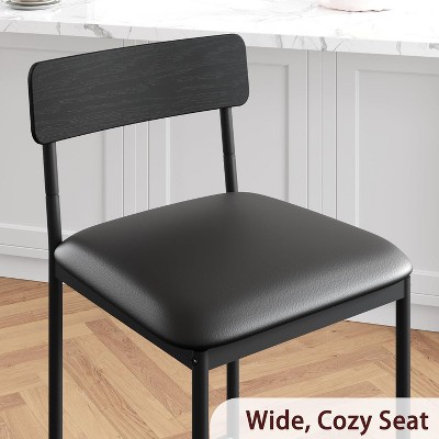 Upholstered Bar Chairs with Back, Counter Height Barstools for Counter Bar, Island, Easy Assembly, Rustic Black