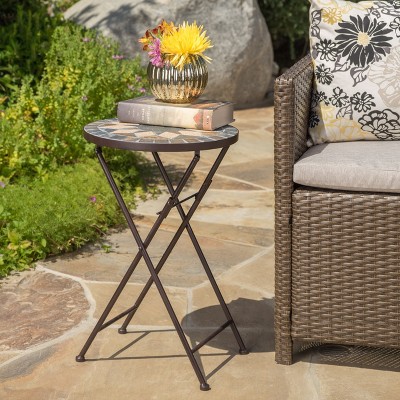 Syemin Patio End Table, Waterproof Portable Patio Small Side Table for Garden, Balcony, Courtyard, Poolside, Patio, Black, 14"*14"*22"